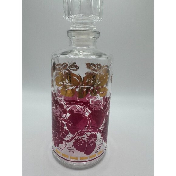 VTG French Luminarc Gold & Red Grape/Leaf Design Cordial Glass & Decanter Set - Picture 2 of 16